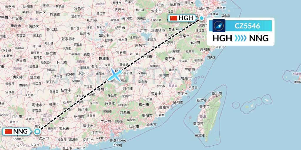 CZ5546 China Southern Airlines Flight Map: Hangzhou to Nanning