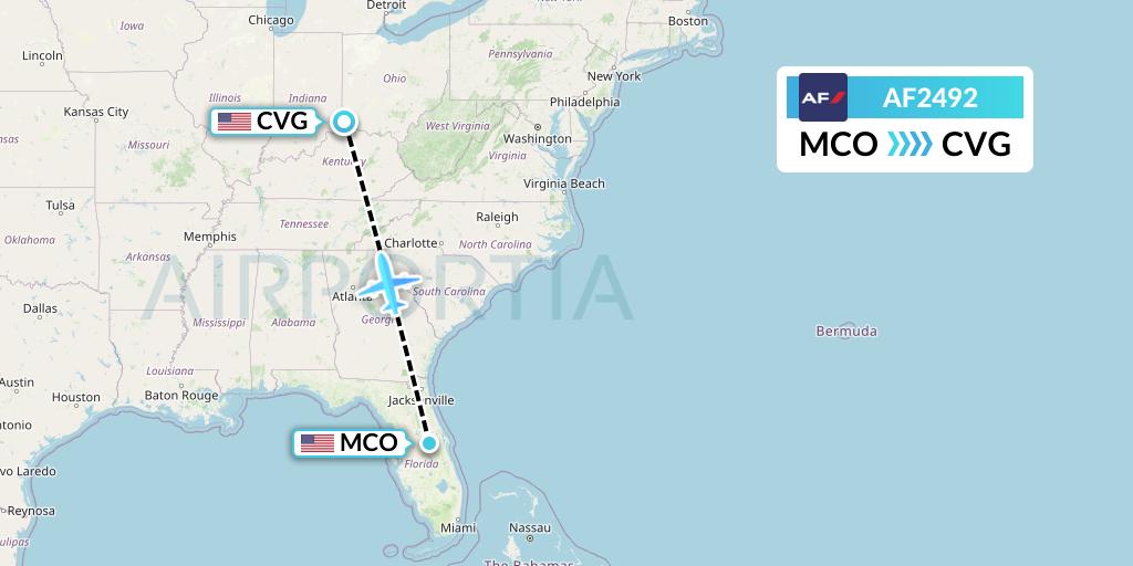 AF2492 Air France Flight Map: Orlando to Cincinnati
