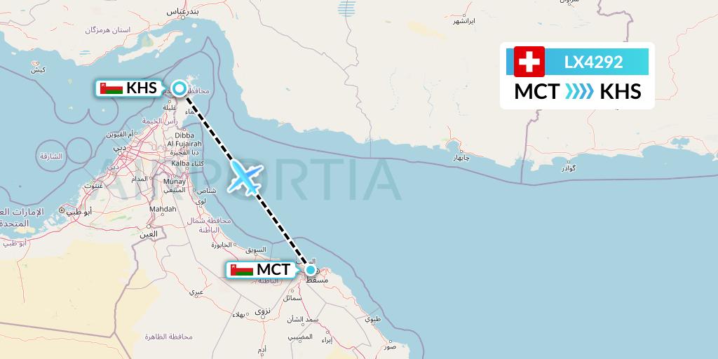 LX4292 Swiss Flight Map: Muscat to Khasab