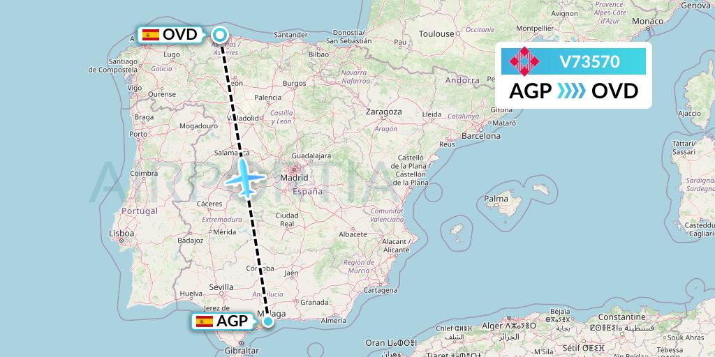 V73570 Volotea Flight Map: Malaga to Asturias