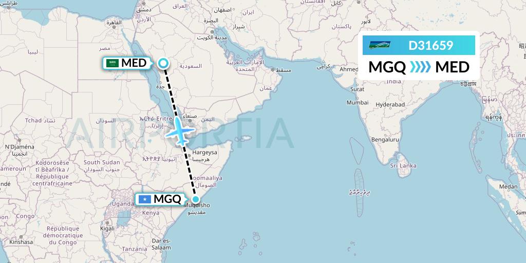 D31659 Daallo Airlines Flight Map: Mogadishu to Medina