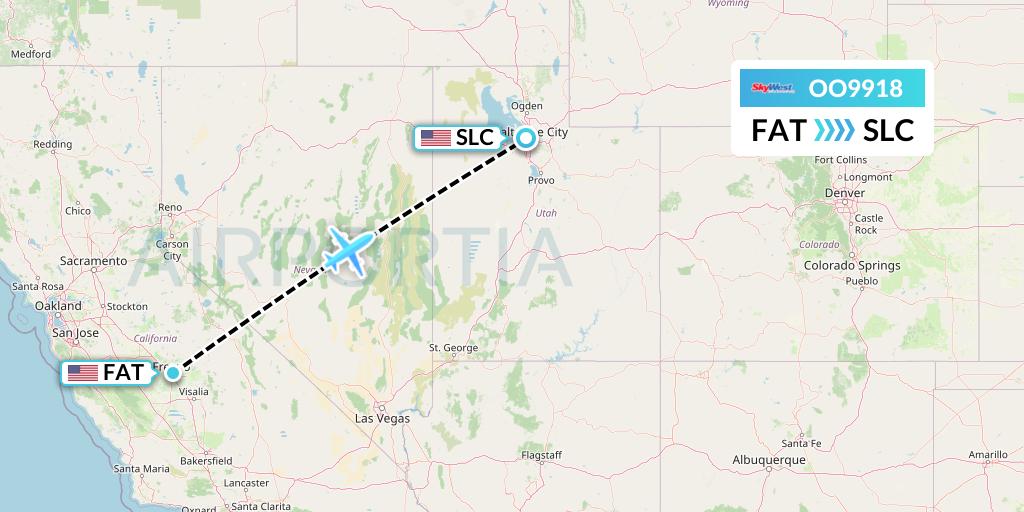 OO9918 SkyWest Airlines Flight Map: Fresno to Salt Lake City