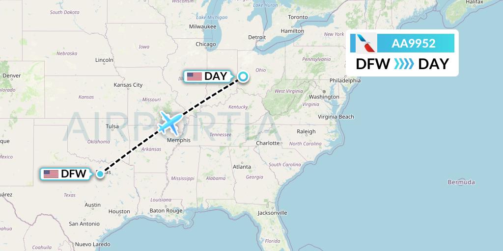 AA9952 American Airlines Flight Map: Dallas to Dayton