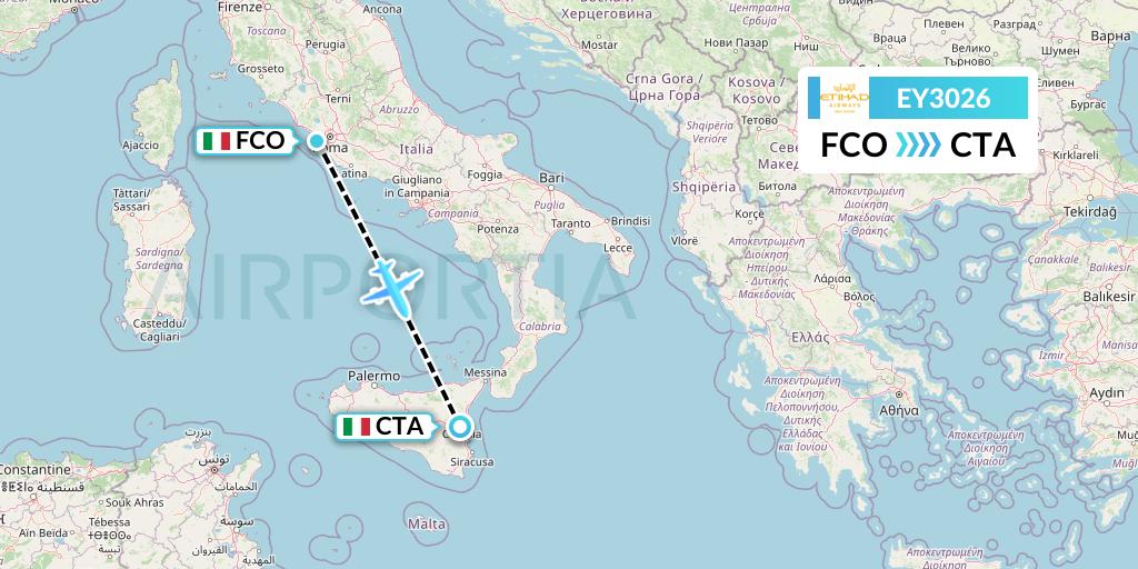 EY3026 Etihad Airways Flight Map: Rome to Catania