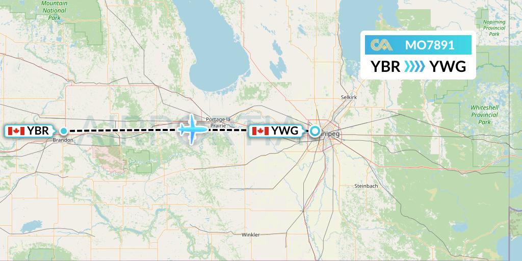 MO7891 Calm Air Flight Map: Brandon to Winnipeg