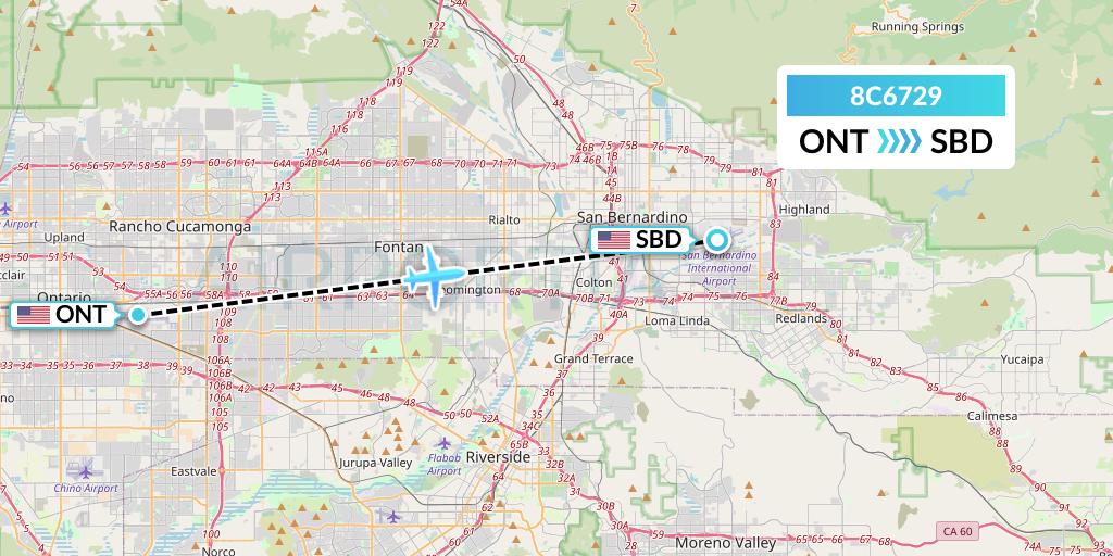 8C6729 Air Transport International Flight Map: Ontario to San Bernardino