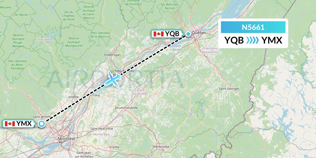 N5661 Nolinor Aviation Flight Map: Quebec to Montreal