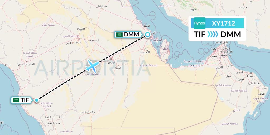 XY1712 Flynas Flight Map: Taif to Dammam