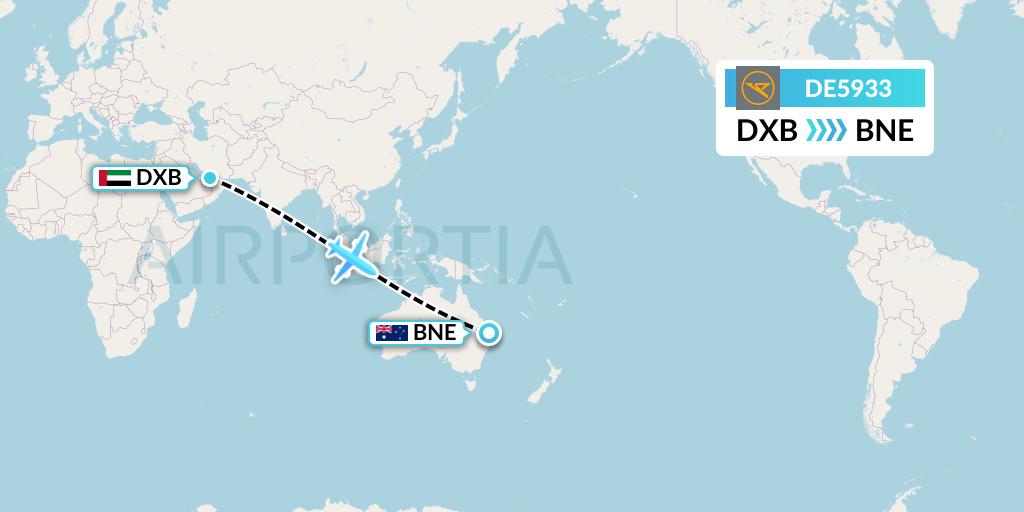 DE5933 Condor Flight Map: Dubai to Brisbane