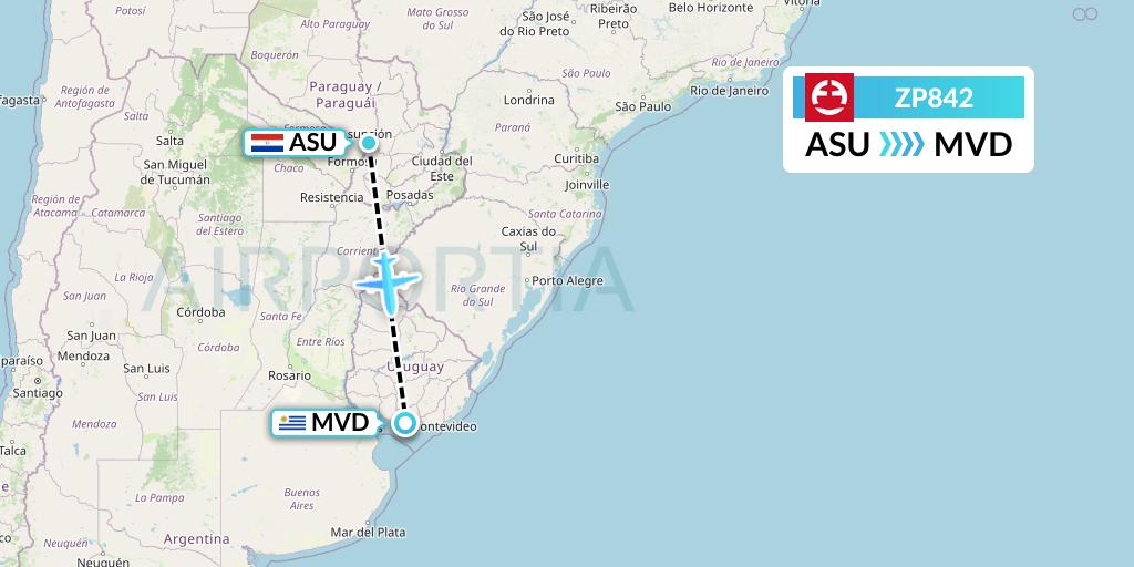 ZP842 Paranair Flight Map: Asuncion to Montevideo