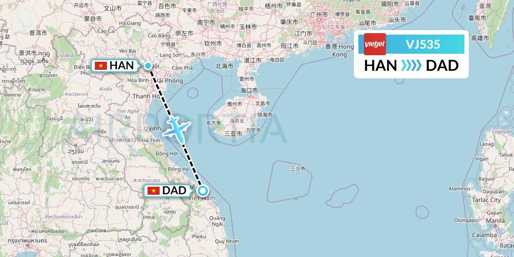 VJ535 VietJet Air Flight Map: Hanoi to Da Nang