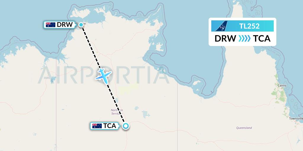 TL252 Airnorth Flight Map: Darwin to Tennant Creek