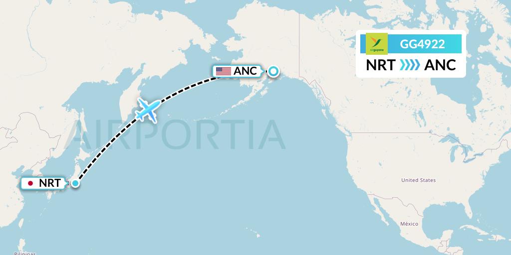 GG4922 Sky Lease 1 Flight Map: Tokyo to Anchorage