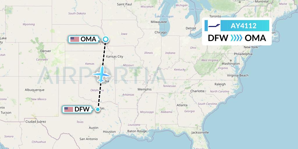 AY4112 Finnair Flight Map: Dallas to Omaha