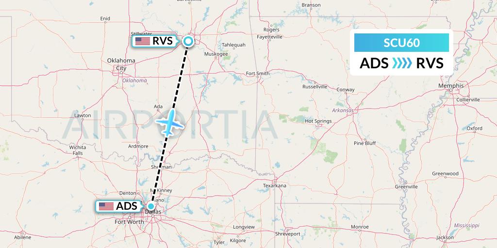 SCU60 Air Scorpio Flight Map: Dallas to Tulsa