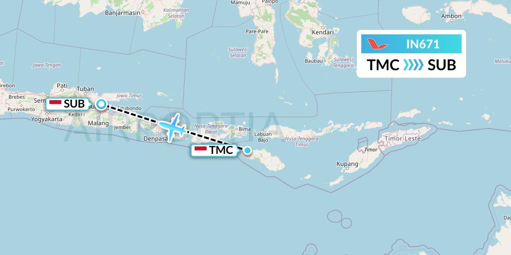 IN671 NAM Air Flight Map: Tambolaka to Surabaya