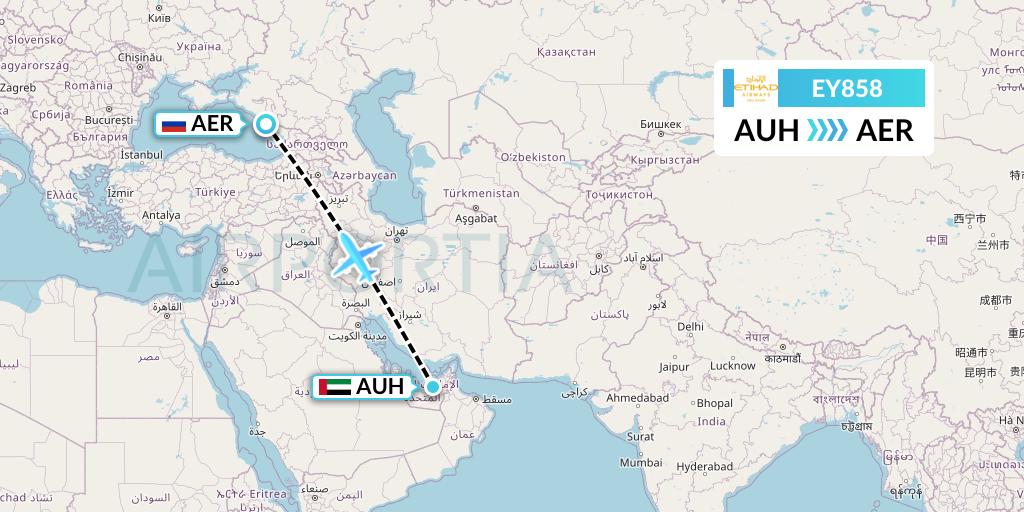 EY858 Etihad Airways Flight Map: Abu Dhabi to Sochi