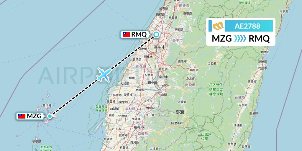 AE2788 Mandarin Airlines Flight Map: Makung to Taichung