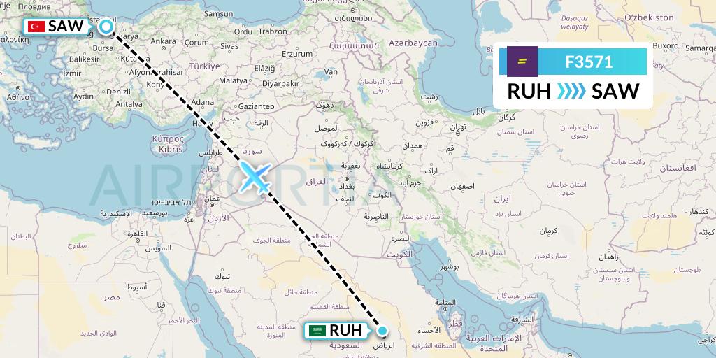 F3571 flydeal Flight Map: Riyadh to Istanbul