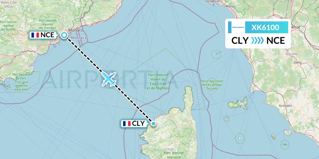 XK6100 Air Corsica Flight Map: Calvi to Nice