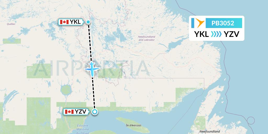 PB3052 PAL Airlines Flight Map: Schefferville to Sept-Iles