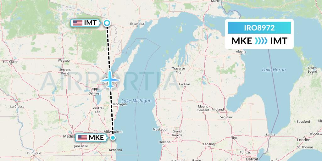 IRO8972 CSA Air Flight Map: Milwaukee to Iron Mountain Kingsford