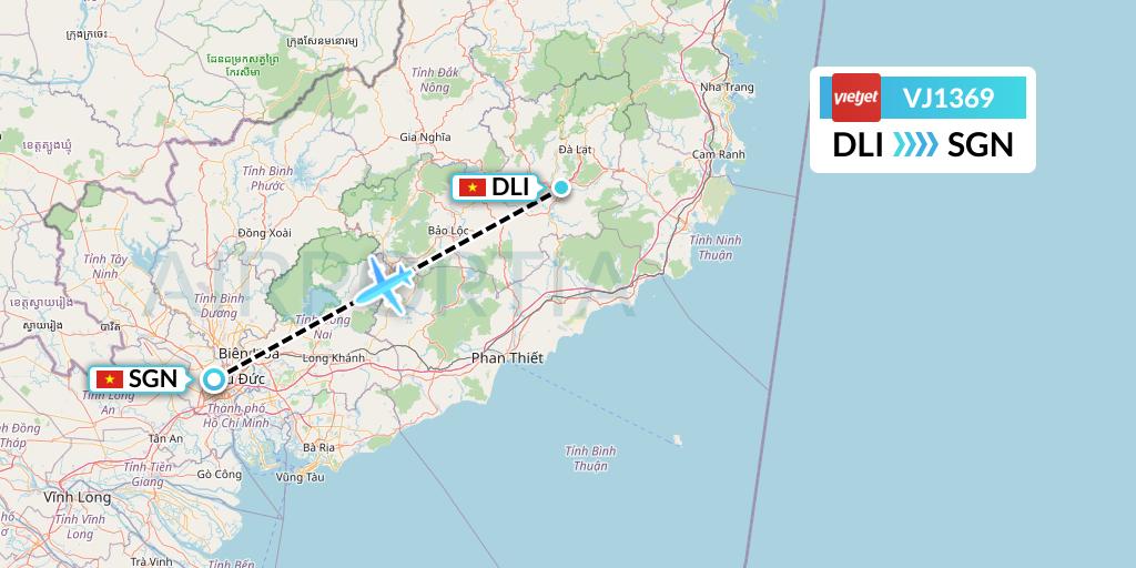 VJ1369 VietJet Air Flight Map: Da Lat to Ho Chi Minh City