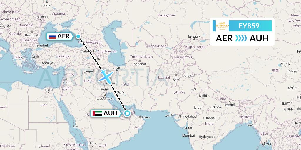 EY859 Etihad Airways Flight Map: Sochi to Abu Dhabi