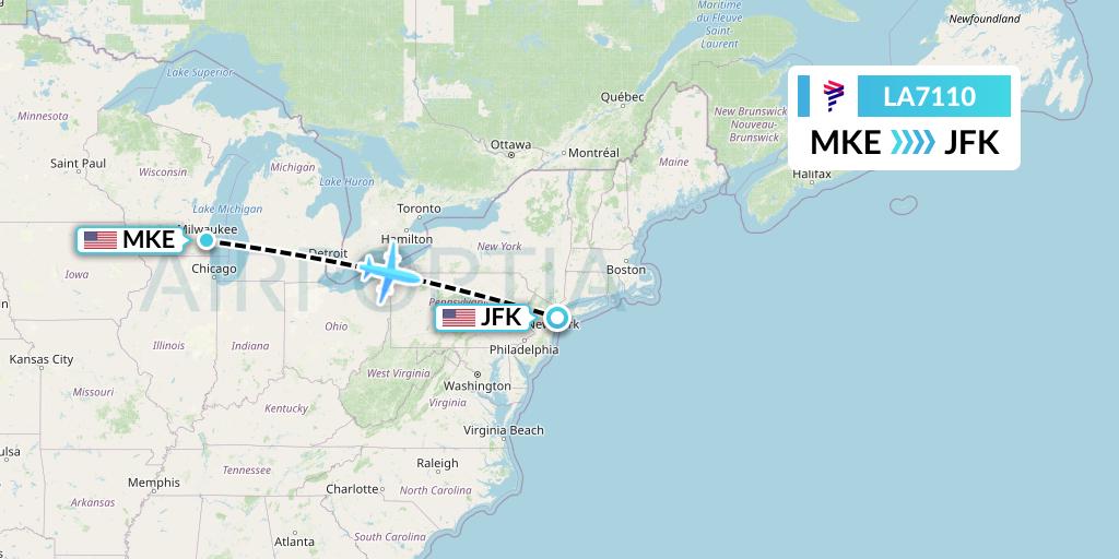 LA7110 LAN Airlines Flight Map: Milwaukee to New York