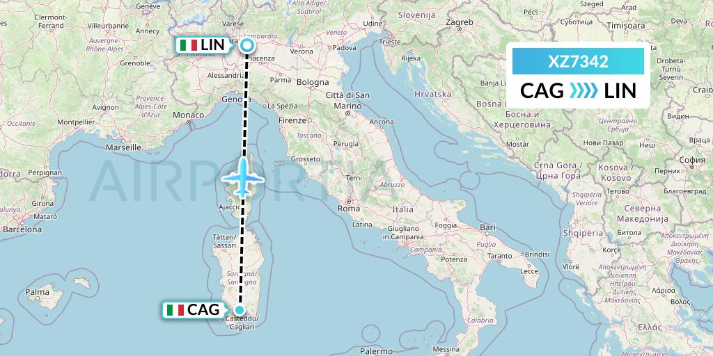 XZ7342 Aeroitalia Flight Map: Cagliari to Milan
