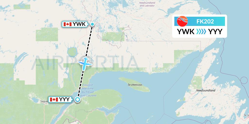 FK202 Kelowna Flightcraft Air Flight Map: Wabush to Mont-Joli