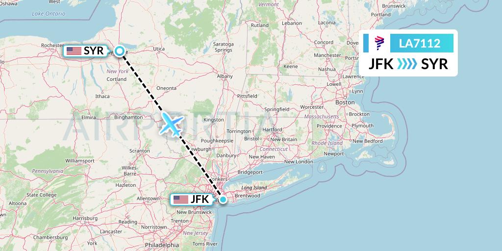 LA7112 LAN Airlines Flight Map: New York to Syracuse
