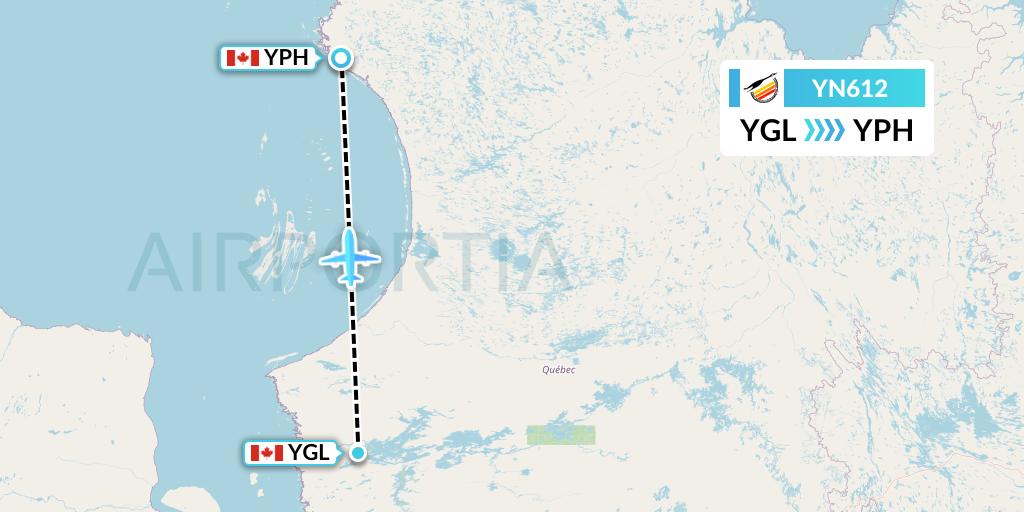YN612 Air Creebec Flight Map: La Grande Riviere to Inukjuak