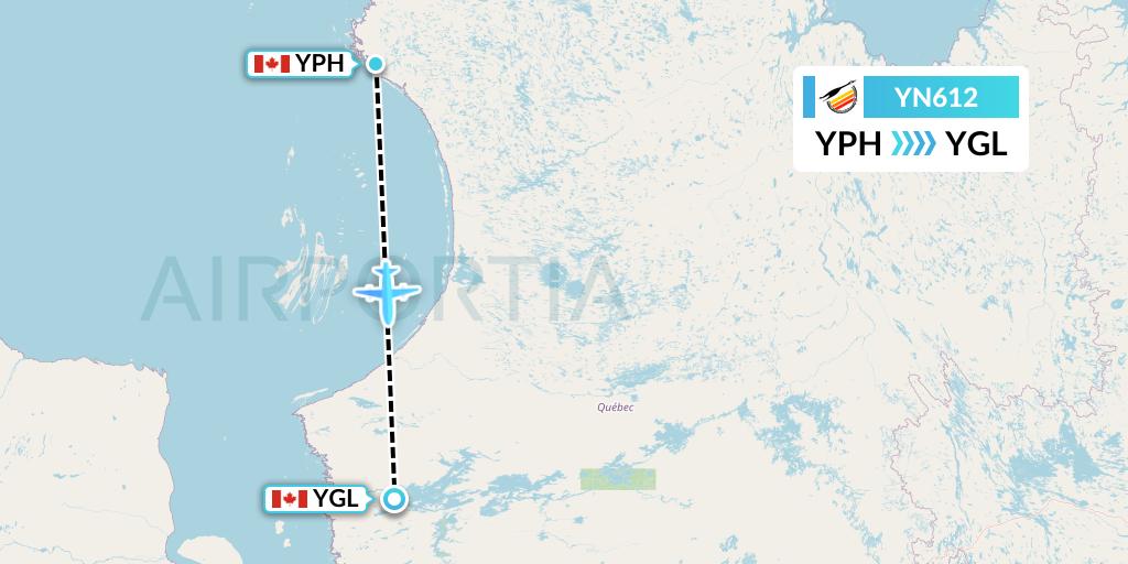 YN612 Air Creebec Flight Map: Inukjuak to La Grande Riviere