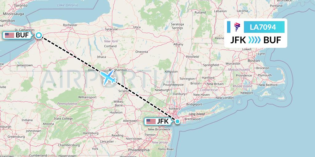 LA7094 LAN Airlines Flight Map: New York to Buffalo