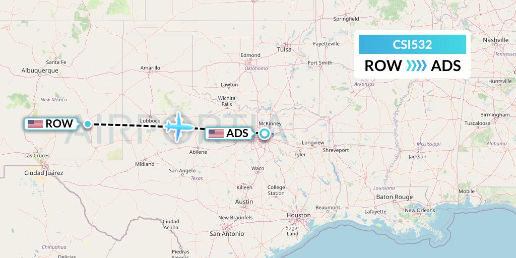CSI532 Csi Aviation Flight Map: Roswell to Dallas