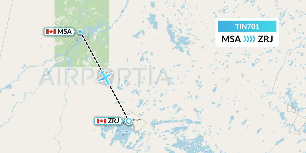 TIN701 Air Tindi Flight Map: Muskrat Dam to Round Lake