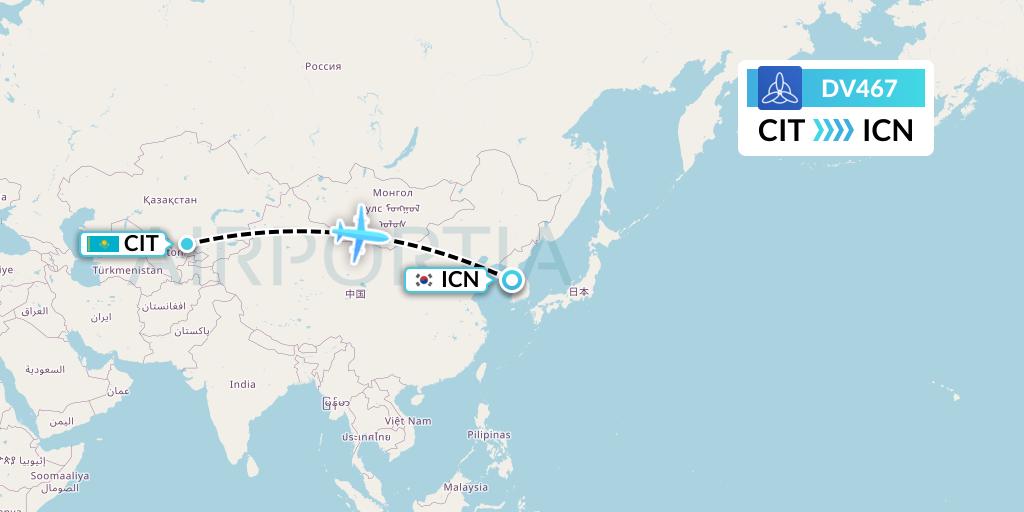 DV467 SCAT Flight Map: Shymkent to Seoul