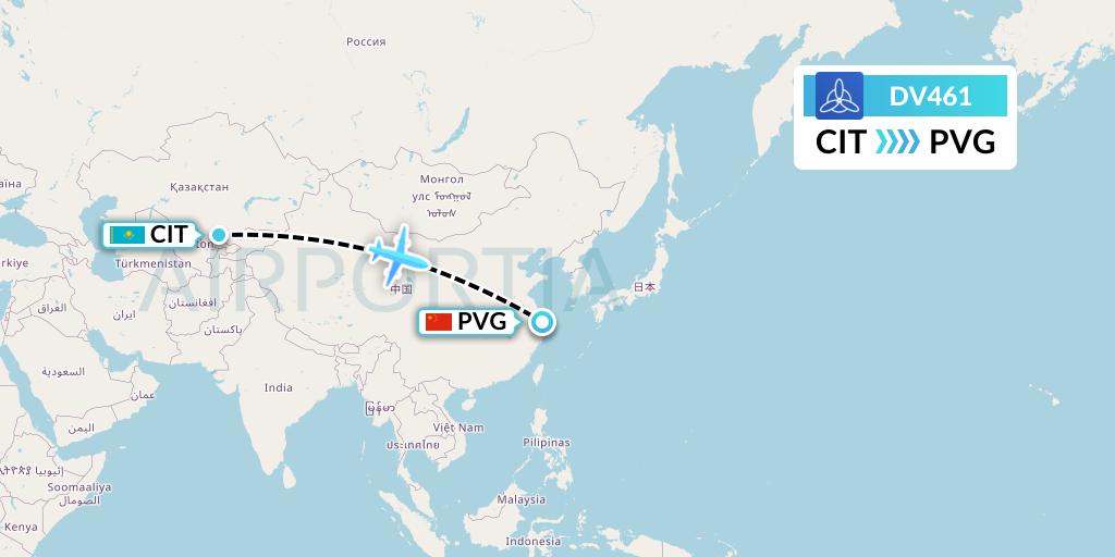 DV461 SCAT Flight Map: Shymkent to Shanghai