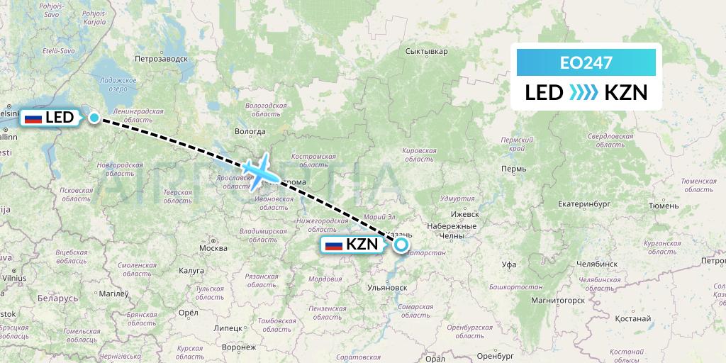 EO247 Pegas Fly Flight Map: St. Petersburg to Kazan