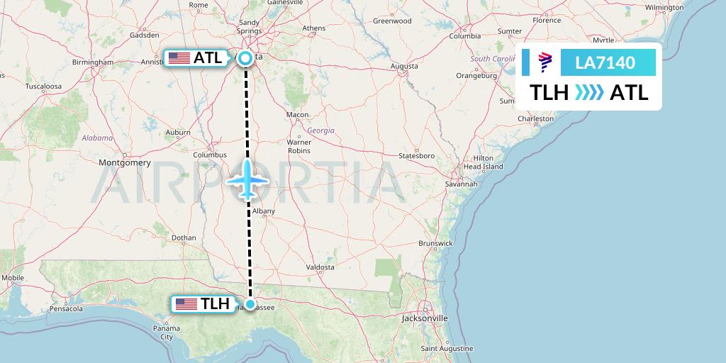 LA7140 LAN Airlines Flight Map: Tallahassee to Atlanta