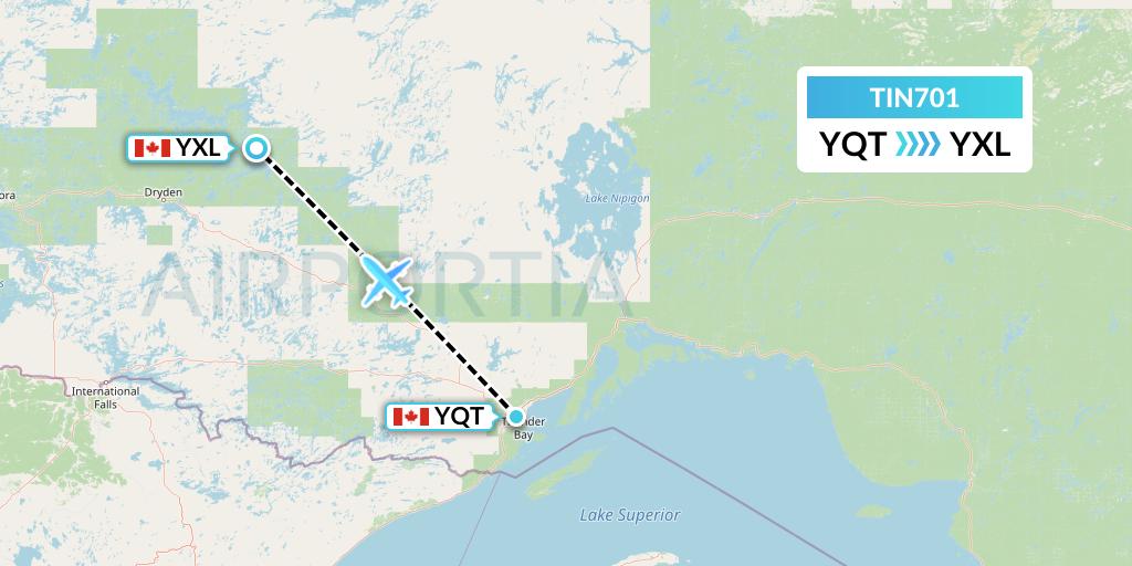 TIN701 Air Tindi Flight Map: Thunder Bay to Sioux Lookout