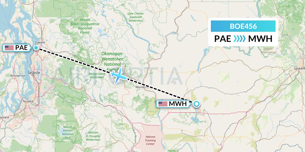 BOE456 Boeing Flight Map: Everett to Moses Lake