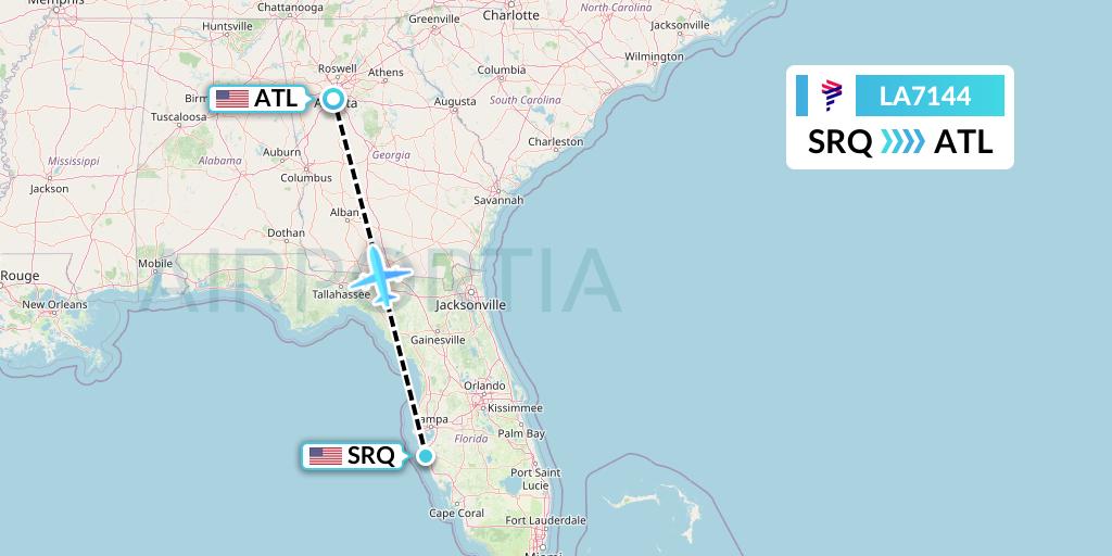 LA7144 LAN Airlines Flight Map: Sarasota to Atlanta