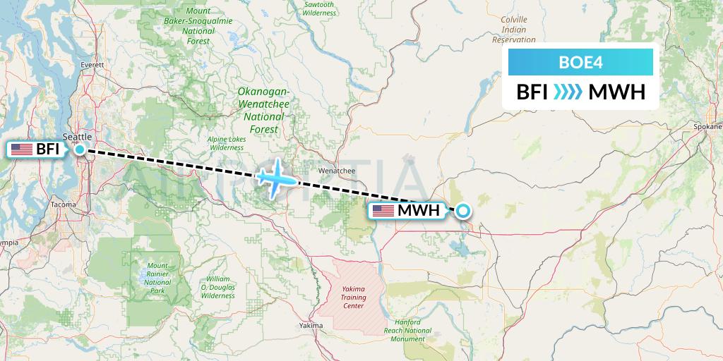 BOE4 Boeing Flight Map: Seattle to Moses Lake