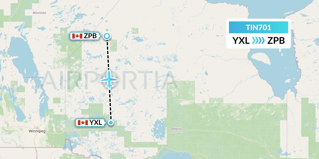 TIN701 Air Tindi Flight Map: Sioux Lookout to Sachigo Lake