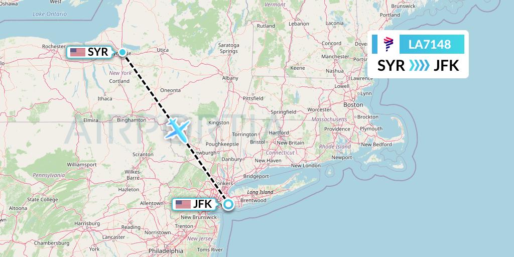 LA7148 LAN Airlines Flight Map: Syracuse to New York