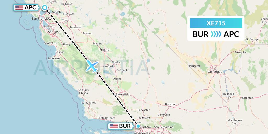XE715 Jsx Flight Map: Burbank to Napa