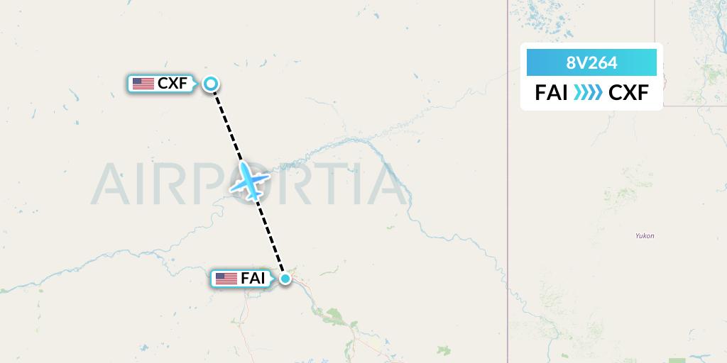 8V264 Wright Air Service Flight Map: Fairbanks to Coldfoot