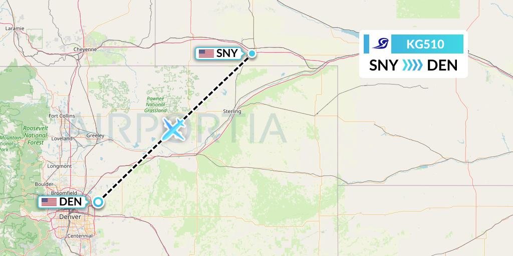 KG510 Key Lime Air Flight Map: Sidney to Denver
